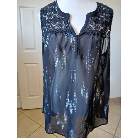 DANIEL RAINN Womens Blouse Sheer Large Crochet Sleeveless Top Tunic Bohemian - Picture 1 of 12